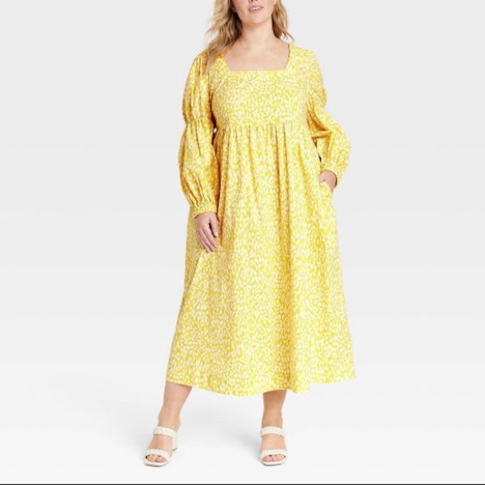 Who What Wear™ Women's Plus Bell Long Sleeve Dress - Yellow Leopard Print